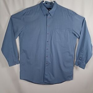 London Fog Blue, Navy & White Check Print Long Sleeve Button Down Dress Shirt.